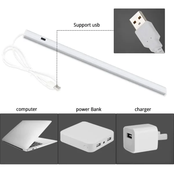 Barre lumineuse LED USB avec capteur de mouvement, bande lumineuse, balayage manuel, éclairage d'armoire, lampe de cuisine, chambre à coucher, profil d'infraction, 5V, 30 cm, 40 cm, 50cm - Image 5