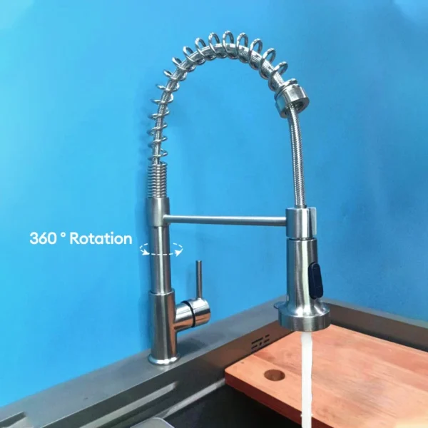 Baokemo-Robinet d'évier de cuisine à ressort vers le bas, robinet de centre commercial chaud et froid, rotation à 360 degrés - Image 2