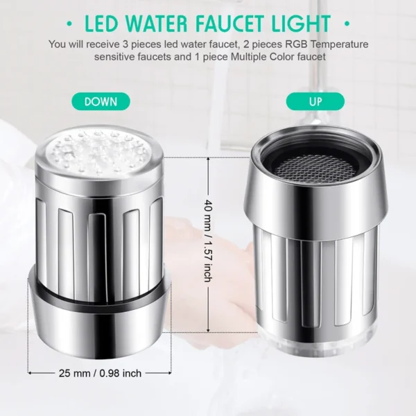 Aérateur de tête sensible à la température LED, économie d'eau, capteur de chaleur de cuisine, changement de document, buse de robinet, douche, 7 - Image 5
