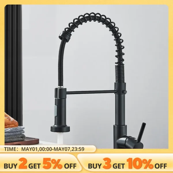 Robinet de cuisine en laiton à côtes noires, chrome, modes touristes, buse, eau chaude et froide, centre commercial, grue, ressort, évier, 256