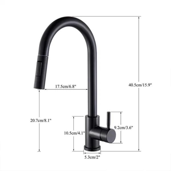 Robinet de cuisine noir à une poignée, mitigeur extractible à deux fonctions, robinets d'eau chaude et froide montés sur le pont - Image 5